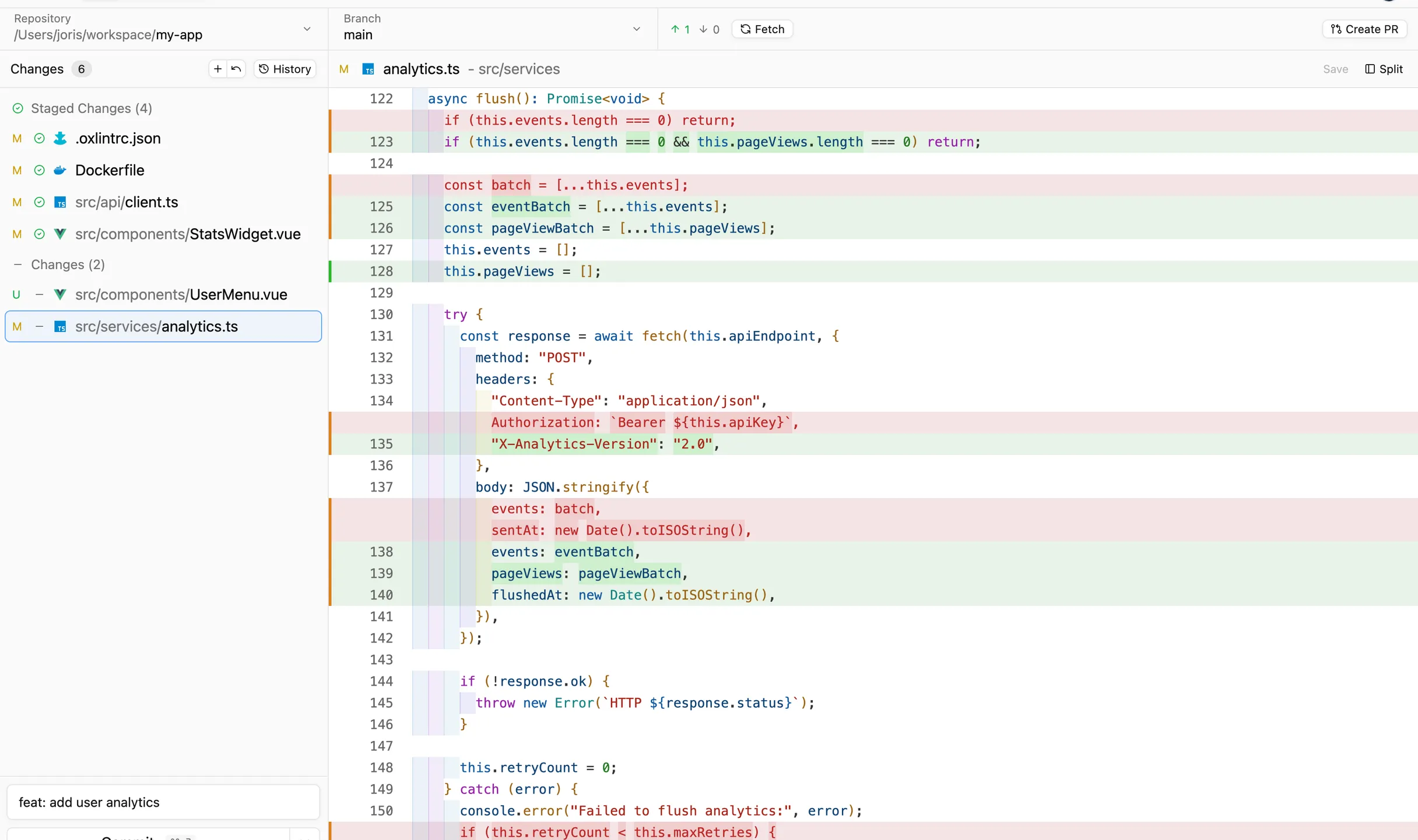 Reviu Git conflict resolution screenshot in light mode