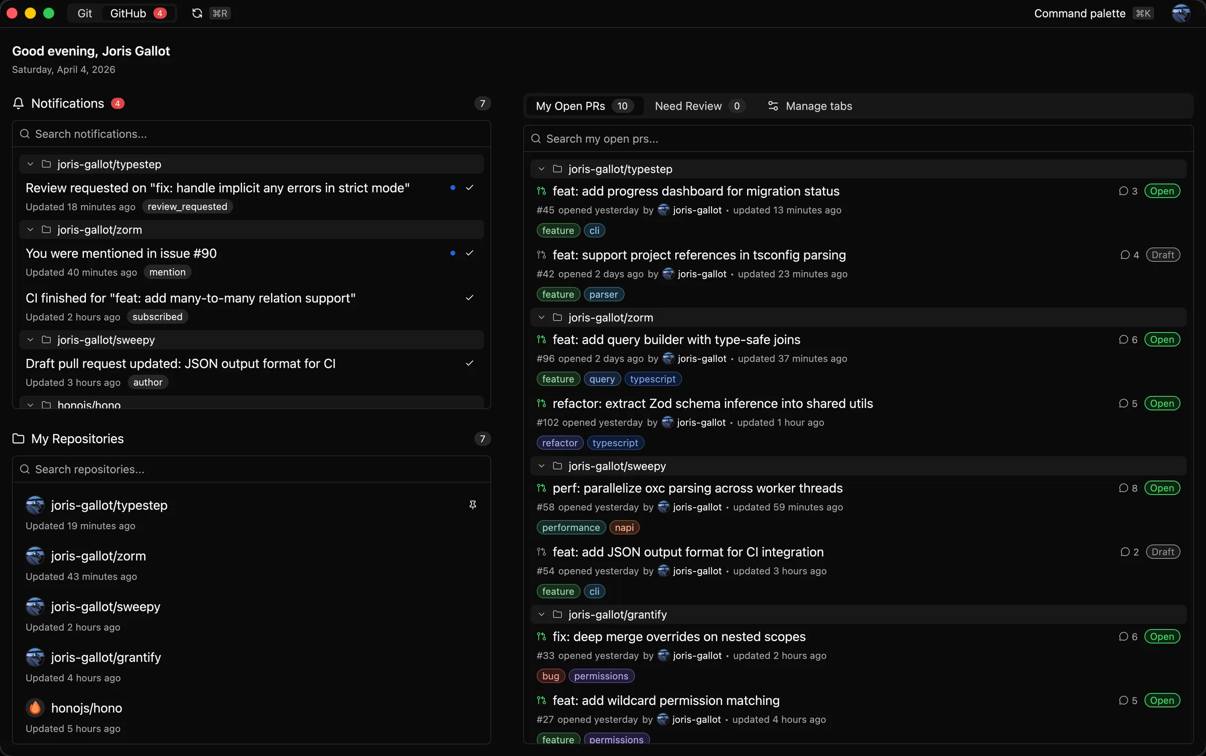 Reviu GitHub home screenshot in dark mode