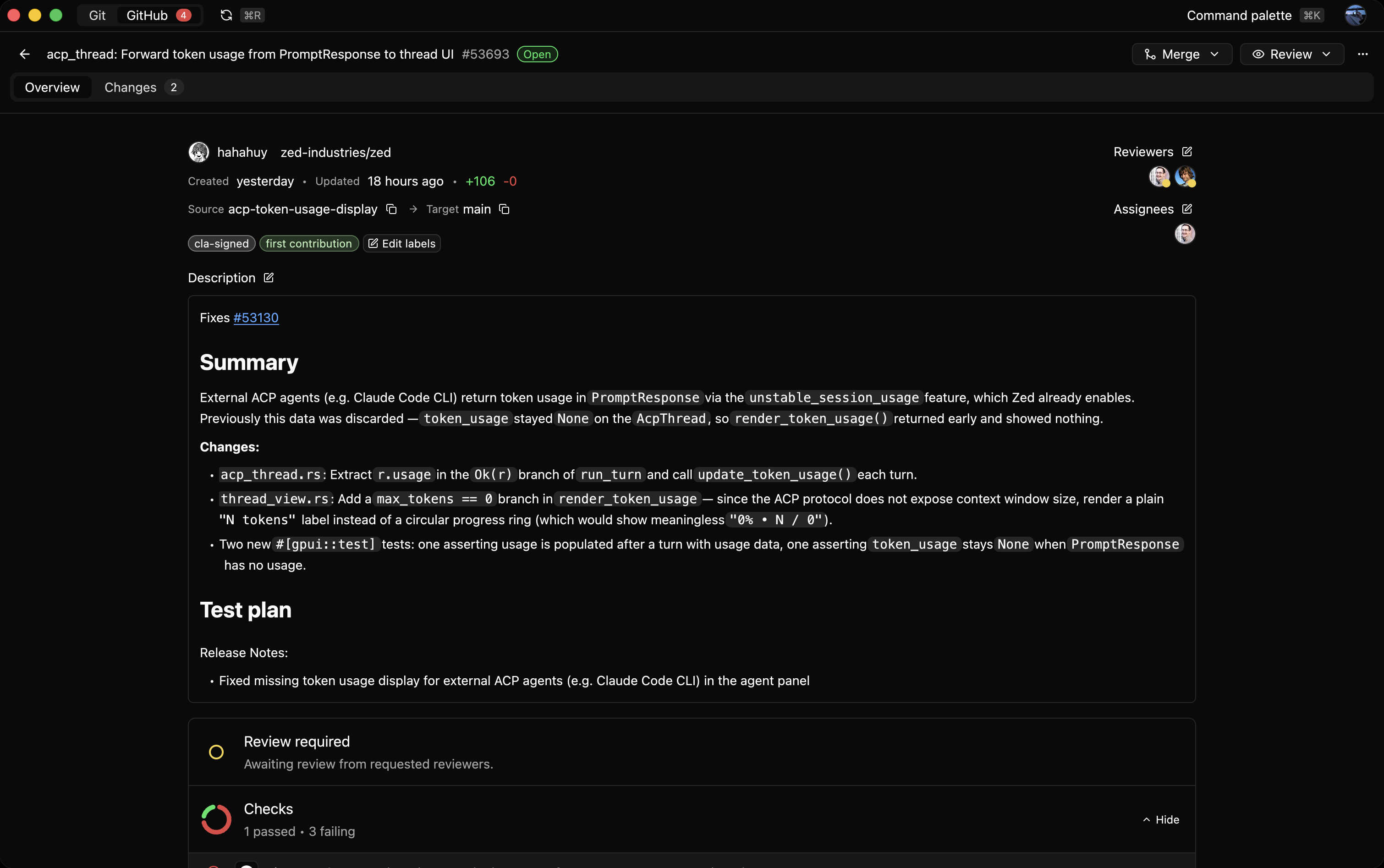 Reviu pull request review screen with changed files, diff context, and review comments.