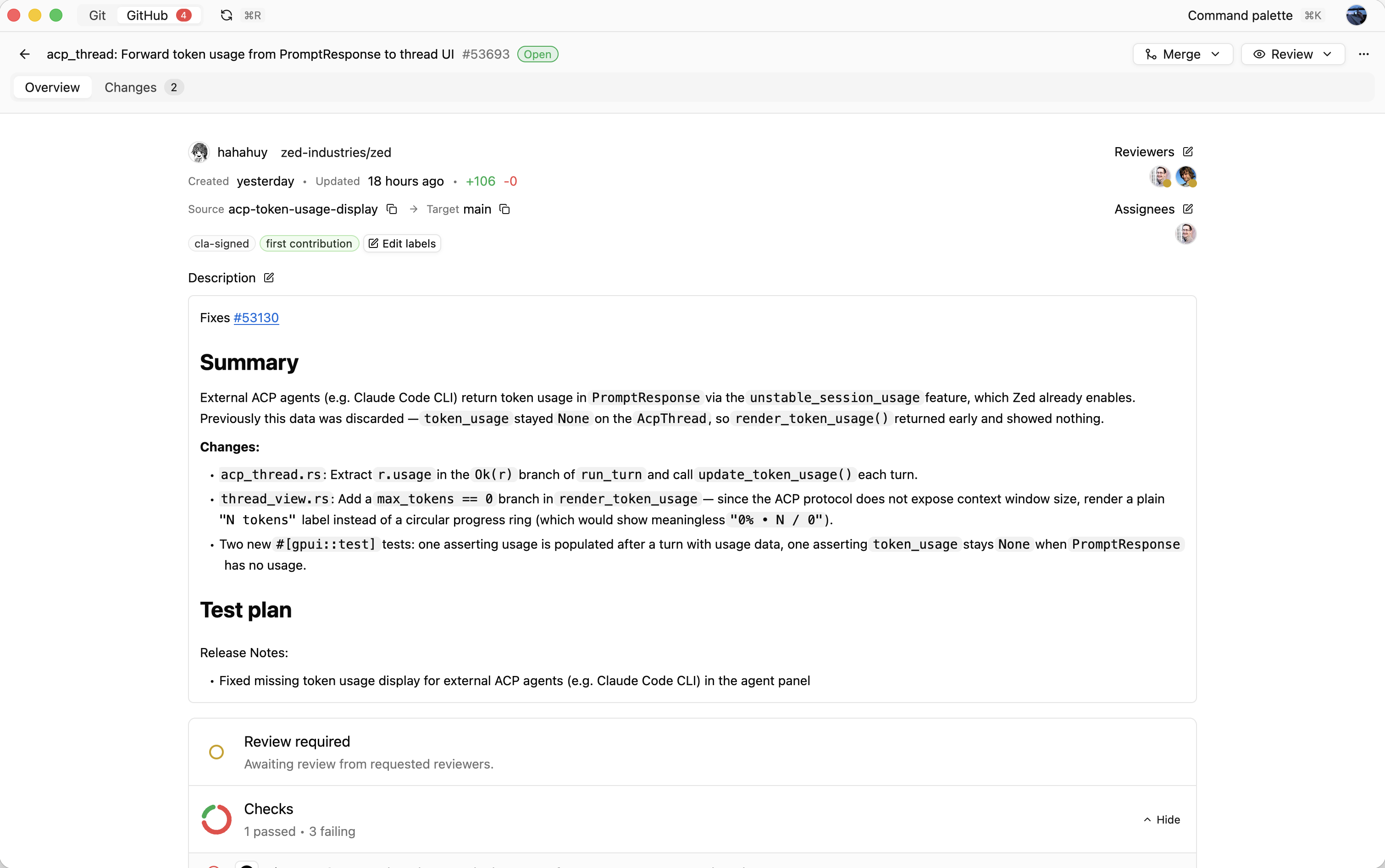 Reviu pull request review screen with changed files, diff context, and review comments.
